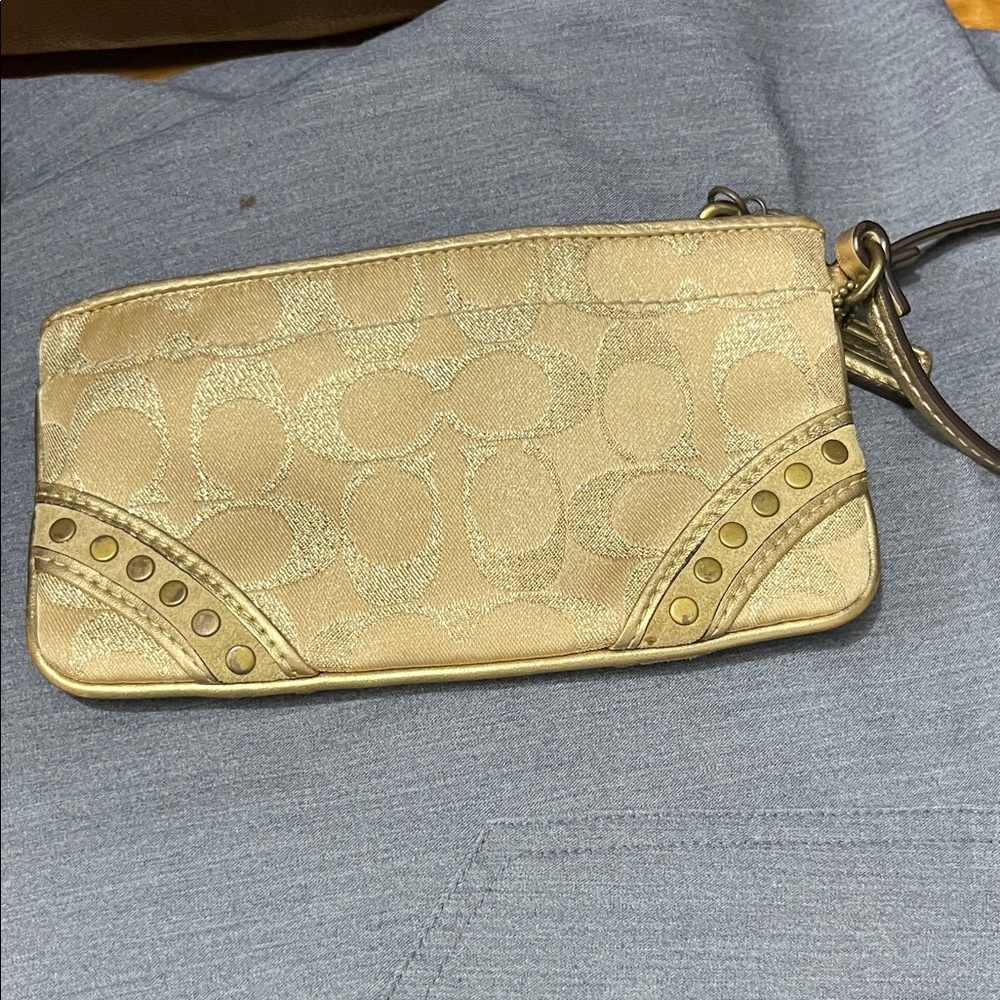 Coach Tan Wristlet with Gold Studs